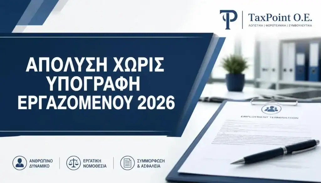 Οδηγός της TaxPoint O.E. για την απόλυση χωρίς υπογραφή εργαζομένου 2026 και τη νόμιμη διαδικασία.