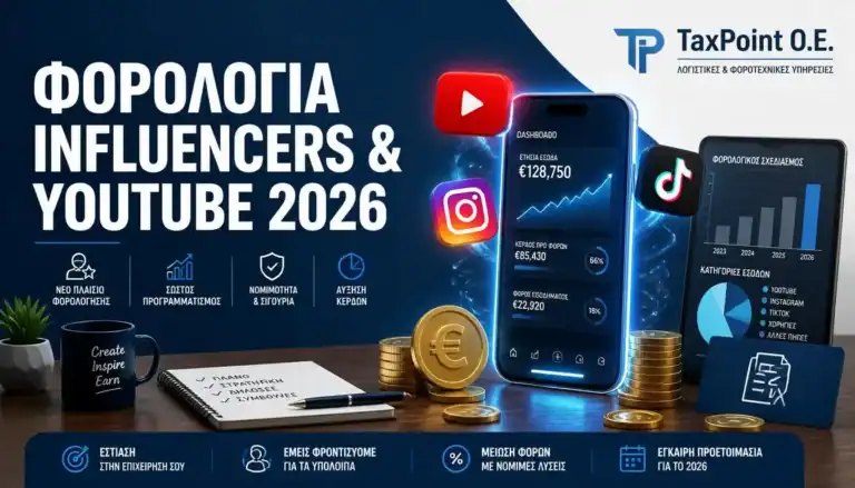Οδηγός της TaxPoint O.E. για τη φορολογία influencers και youtube, το OnlyFans και την έναρξη επιχείρησης το 2026.