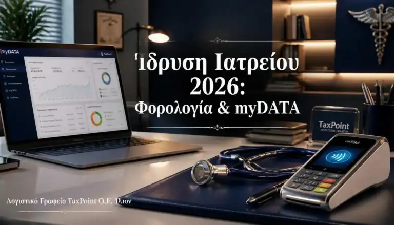 Ίδρυση ιατρείου 2026, φορολογία ιατρών και myDATA από το Λογιστικό Γραφείο TaxPoint Ο.Ε. Ίλιον.
