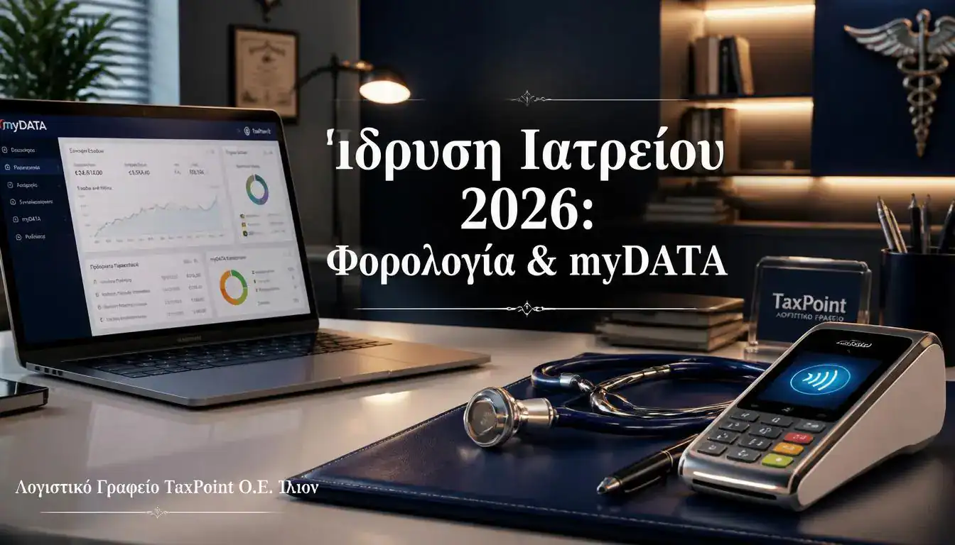 Ίδρυση ιατρείου 2026, φορολογία ιατρών και myDATA από το Λογιστικό Γραφείο TaxPoint Ο.Ε. Ίλιον.