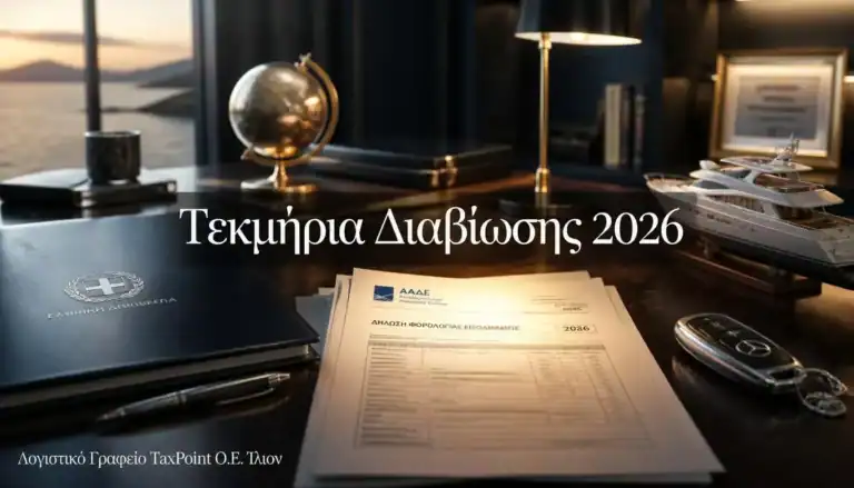 Τεκμήρια διαβίωσης 2026 με αυτοκίνητα, σκάφη και ακίνητα. Πώς να αποφύγετε τον έξτρα φόρο. Λογιστικό Γραφείο TaxPoint Ο.Ε. Ίλιον.